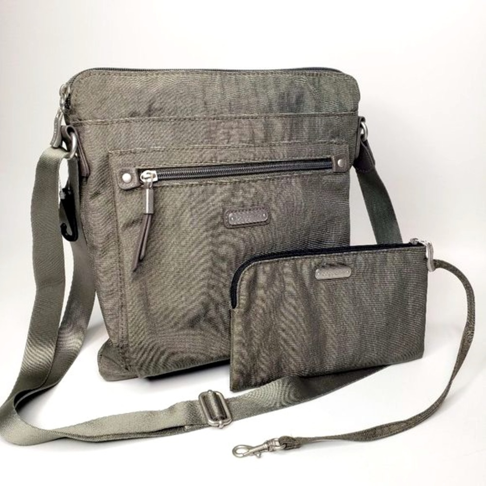 Baggallini Grey Nylon Multi Pocket Crossbody with Wallet Combo